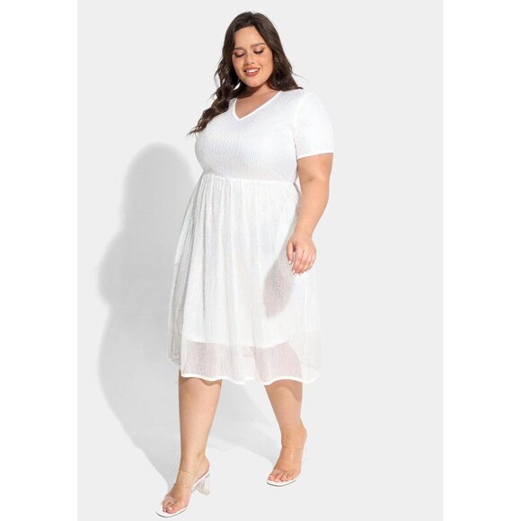 Plus Size Sequin Dress Women V Neck Short Sleeve Party Formal Summer - Picture 3 of 5